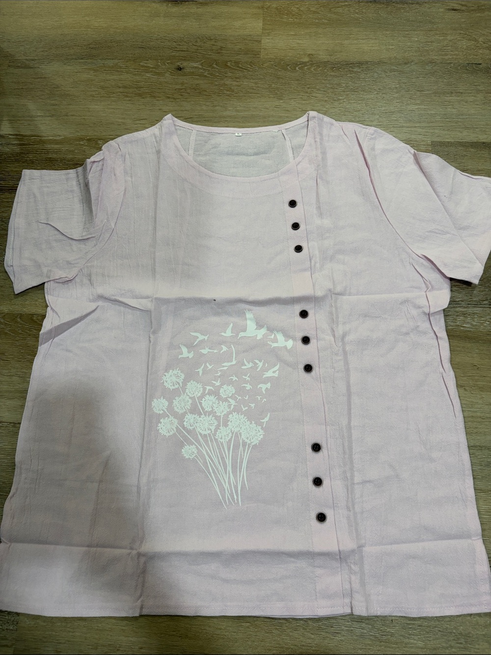 Light Pink Floral Graphic Top with Button Detail